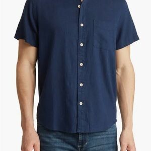 Lucky Brand Mens Navy Blue Short Sleeve Linen Blend Button-Up Shirt Size XXL NWT